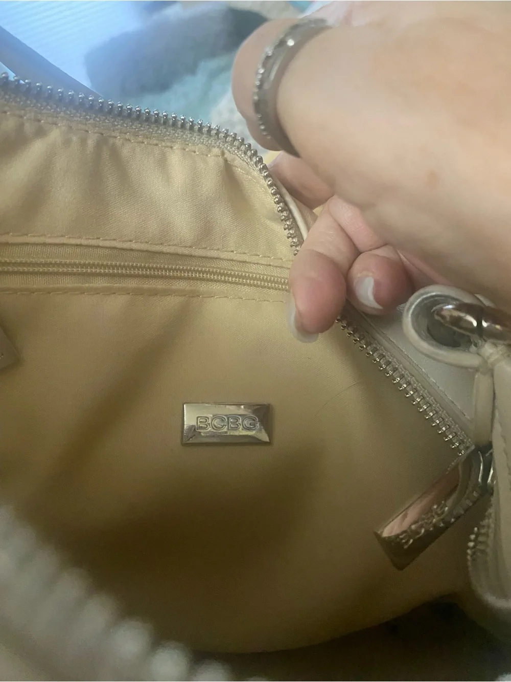 BCBG Max Azria Cream Crescent Hobo Shoulder Bag